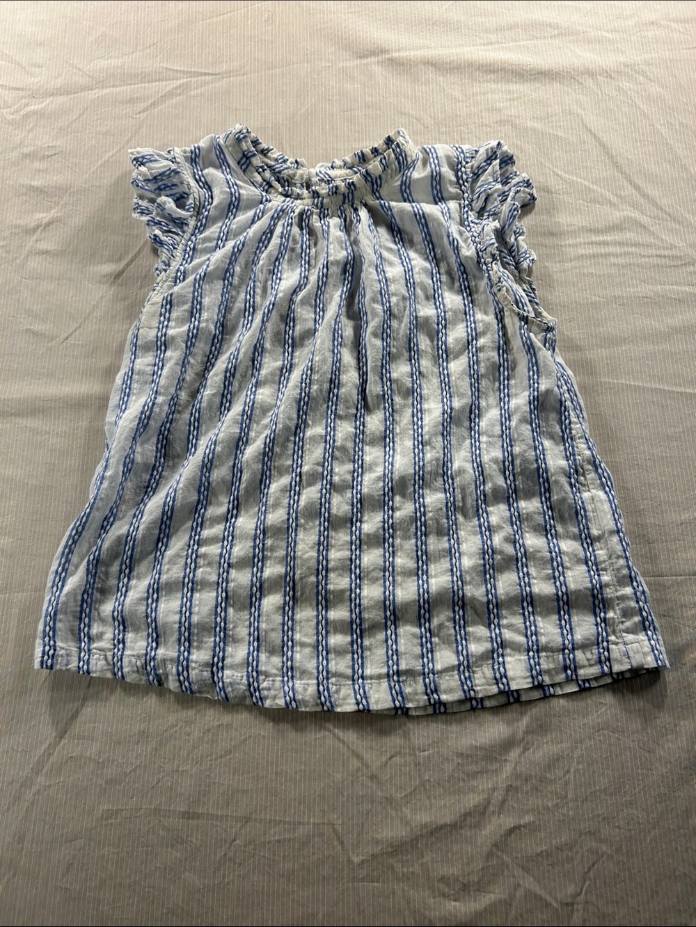 Anthropologie X Isabella Sinclair Blue & White Striped Ruffle Sleeve Top
